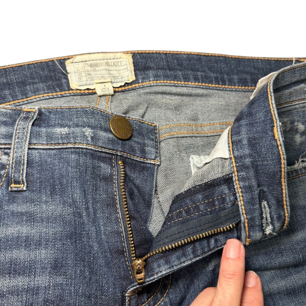 Current/Elliott Distressed Denim Jeans Women's Size 28 Ripped Knee Dark Wash - Picture 4 of 11
